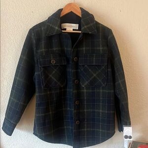 Plaid Navy Jacket with green detail. 100% Cotton with polyester lining